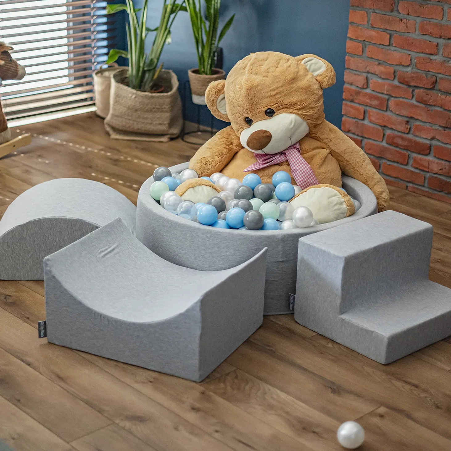 KiddyMoon- Bällebad Viertel Piscina, Colore Grigio ch:Grigio/Bianco/Turchese, 90x30cm/SENZA Palline, TR30D-009B