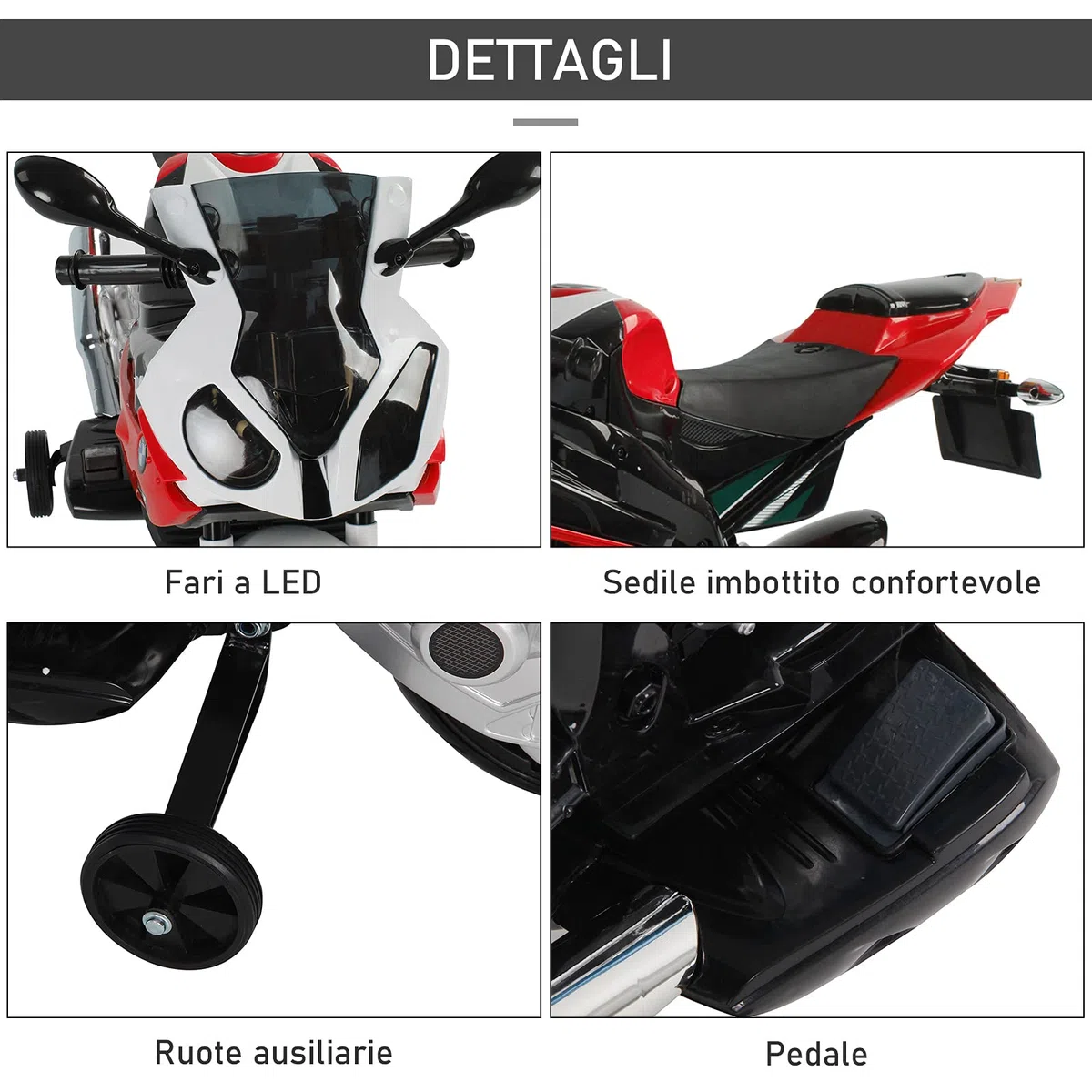 HOMCOM Moto Elettrica per Bambini 3-8 Anni con Licenza BMW, Velocità 2.5-5Km/h, Motocicletta Elettrica con Batteria 12V, Rotelle e Luci, 110x47x69 cm, Nero e Rosso