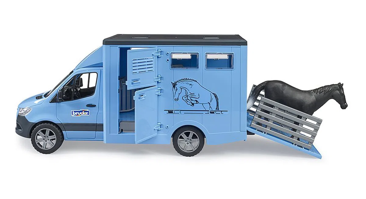 bruder 02674 - Mercedes Benz Sprinter trasporto animali con 1 cavallo, cortile per cavalli, fattoria