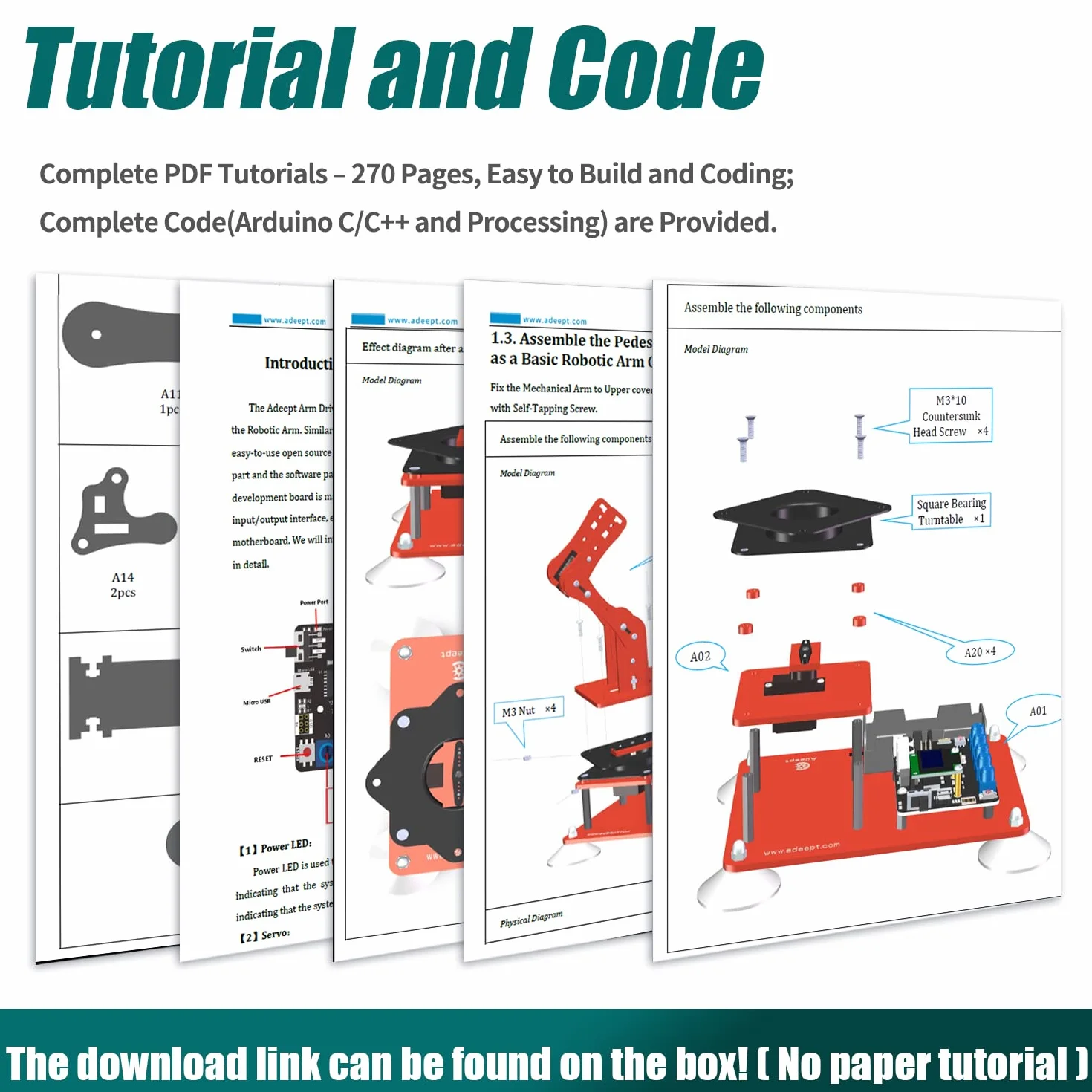 Adeept 5 Assi Braccio Robotico Kit a Compatibile con Arduino IDE Kit Robot fai da te Kit Braccio Robot STEAM con codice di Elaborazione Display OLED ed Esercitazione PDF Tramite link di Download