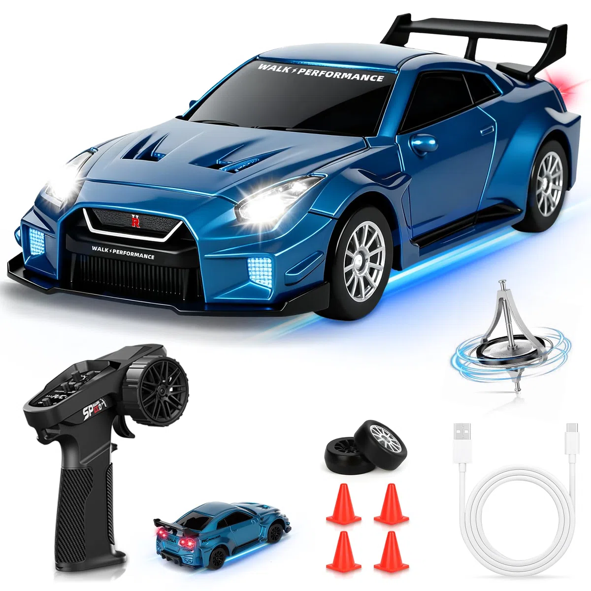 YOOHBERRYS RC Auto Drift Pro, 1:43 Macchina Telecomandata Drift, Mini Drift Car, Micro Macchina Telecomandata con Giroscopi, Luce LED, 15km/h, Auto Giocattolo per Bambini di 15 Anni (Blu)