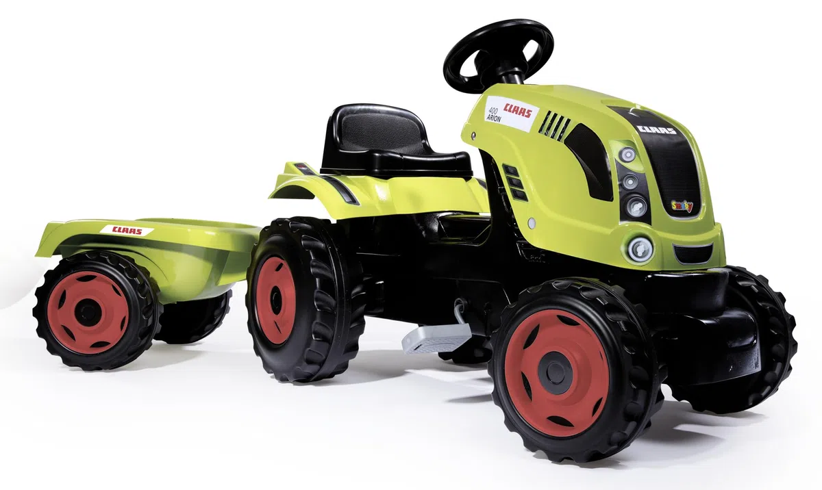 Smoby - Trattore Claas Farmer XL + Rimorchio - Trattore a pedali per bambini - Sedile regolabile - Volante con clacson - Cofano apribile - Dai 3 anni - Prodotto in Francia