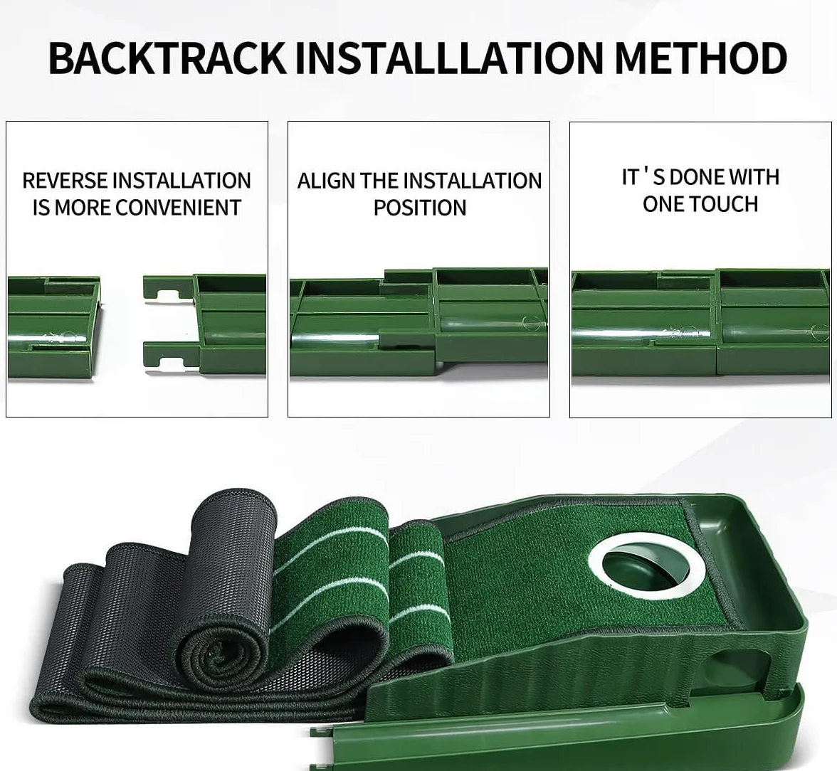 Set da Putting Green Indoor, Tappeto da Putt Lungo con Ritorno Automatico della Palla, Adatto per Regalo Uomo, Ufficio a Casa
