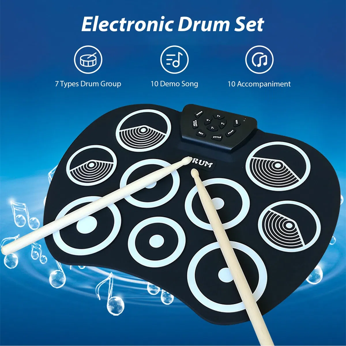 Set di Batteria Elettronica Portatile Kit di Pratica Roll Up da 9 Pad con Uscita MIDI Design Ultraleggero per la Registrazione e il Gioco in Studio Domestico
