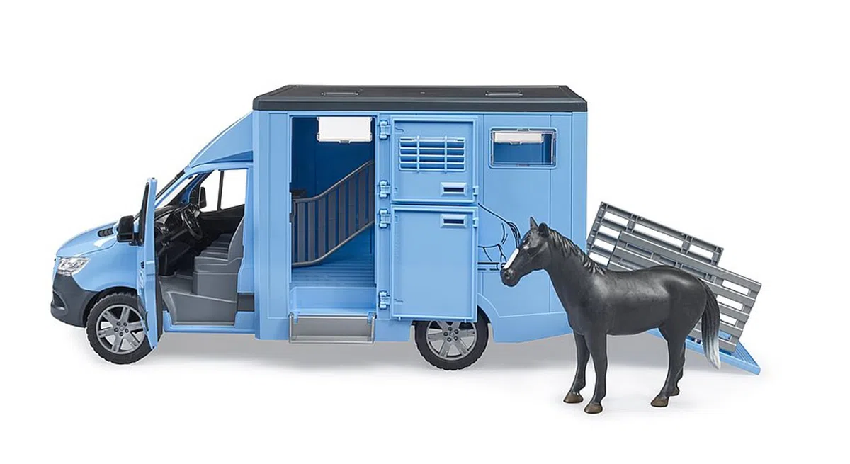 bruder 02674 - Mercedes Benz Sprinter trasporto animali con 1 cavallo, cortile per cavalli, fattoria