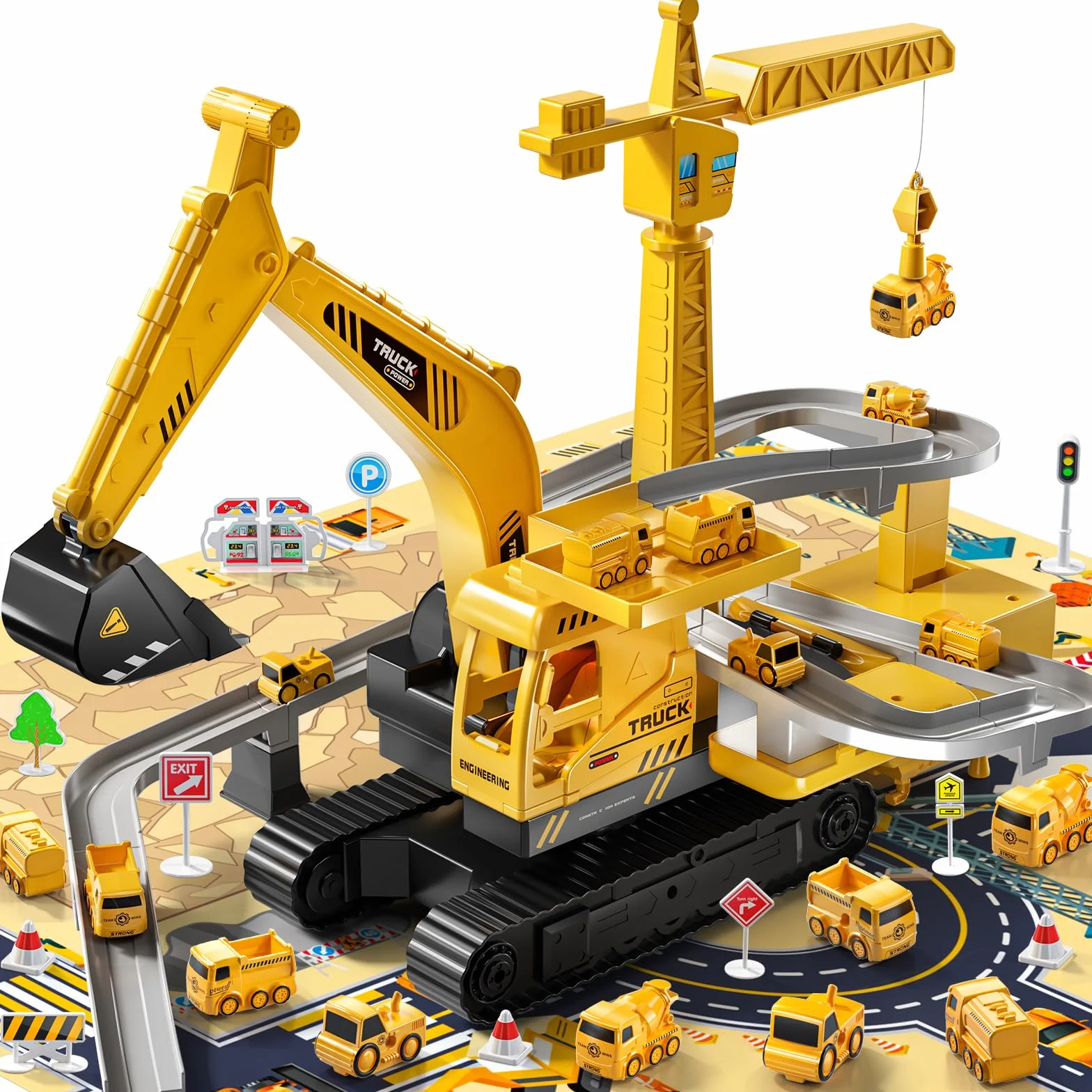 Escavatore giocattolo per bambini 3-8 anni, veicolo da cantiere con pista, regalo di compleanno per ragazzi e ragazze dai 3 anni in su
