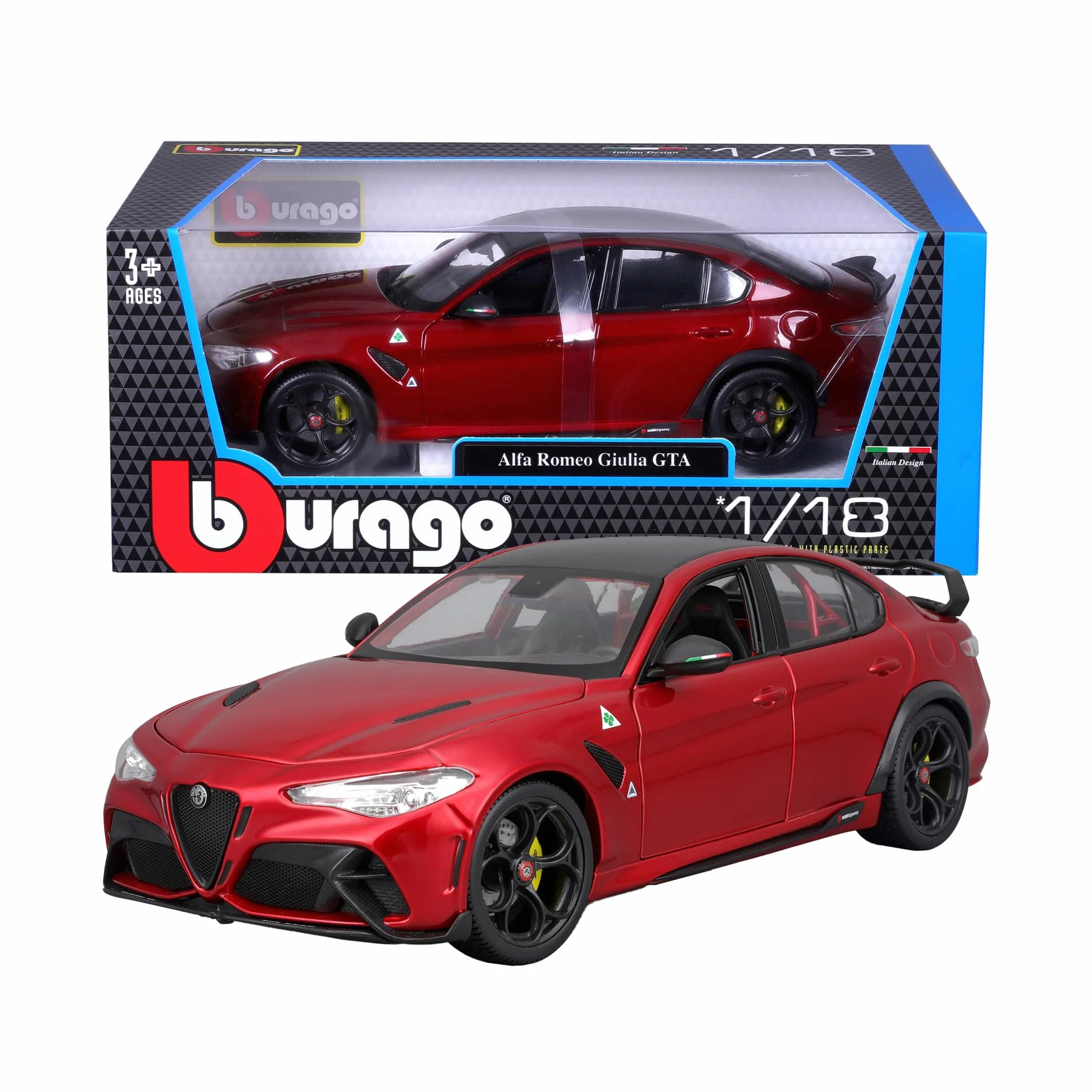 BBURAGO - Alfa Romeo Giulia GTA 2020, Auto Diecast in Scala 1:18, Replica Dettagliata con 4 Aperture, Colore Rosso, Licenza Ufficiale Alfa Romeo, Età Consigliata 3+ Anni