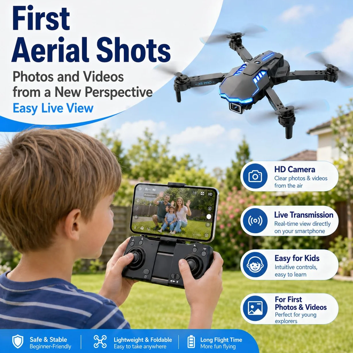 Drone con Telecamera HD 1080P per Bambini Droni con Motore Brushless, Giocattoli Regalo per Ragazzo e Uomo (Grey)