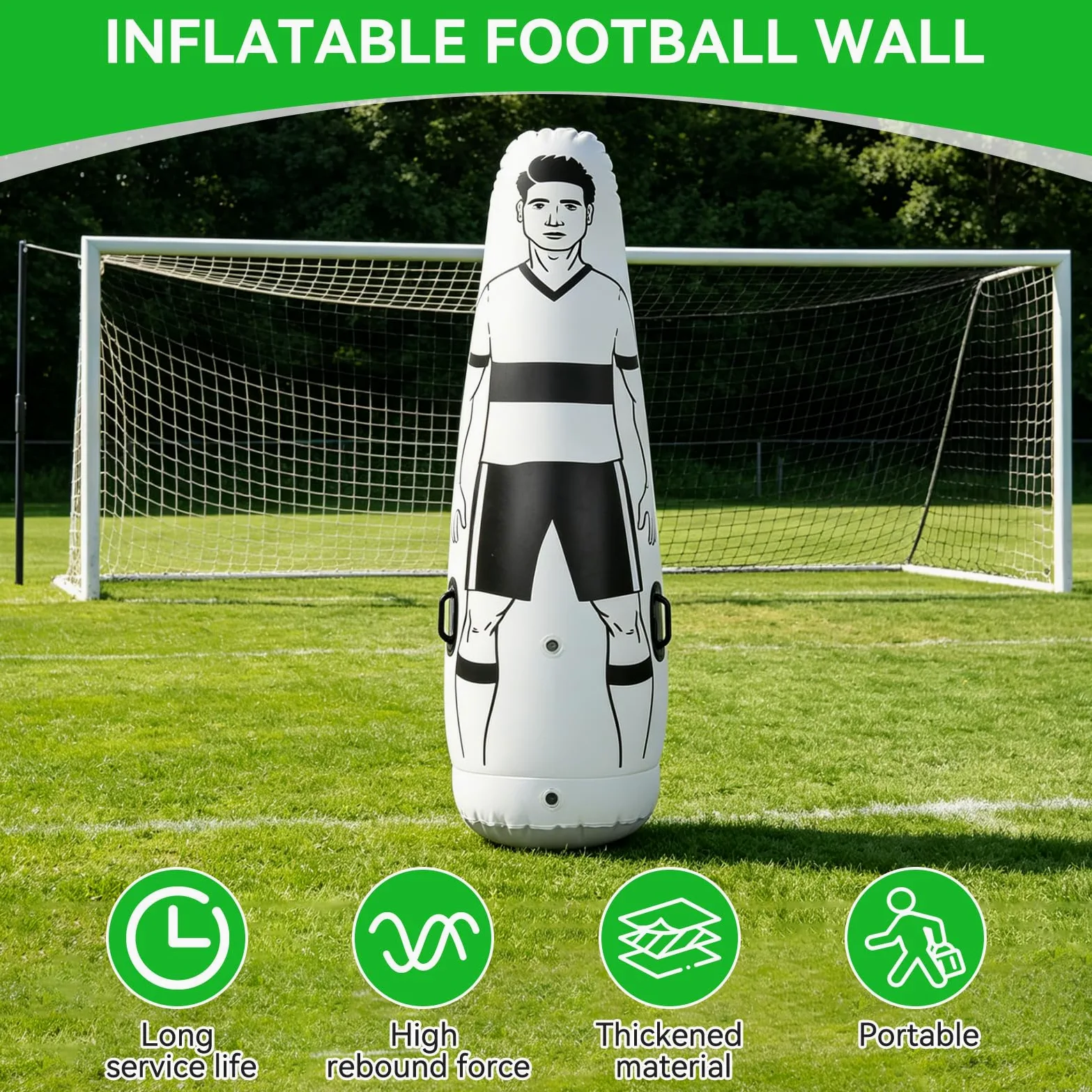Difensore di Calci per Allenamento di Calcio, 175x50cm Parete Gonfiabile per Allenamento di Calcio Manichino Portatile per Affrontare Manichini da Allenamento per Bambini Adulti