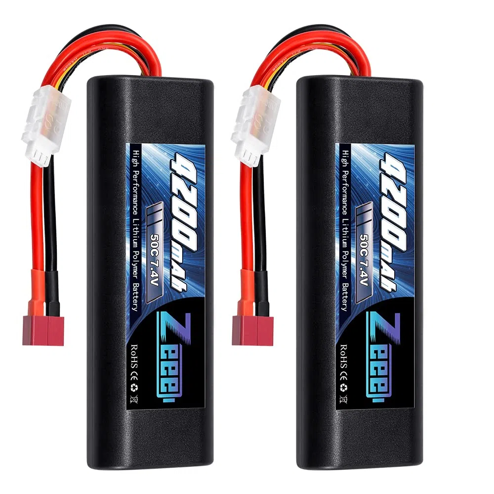 Zeee 2S Lipo Batteria 7.4V 50C 4200mAh Batteria RC con Deans T Plug per RC Auto RC Camion RC Hobby (2 pezzi)