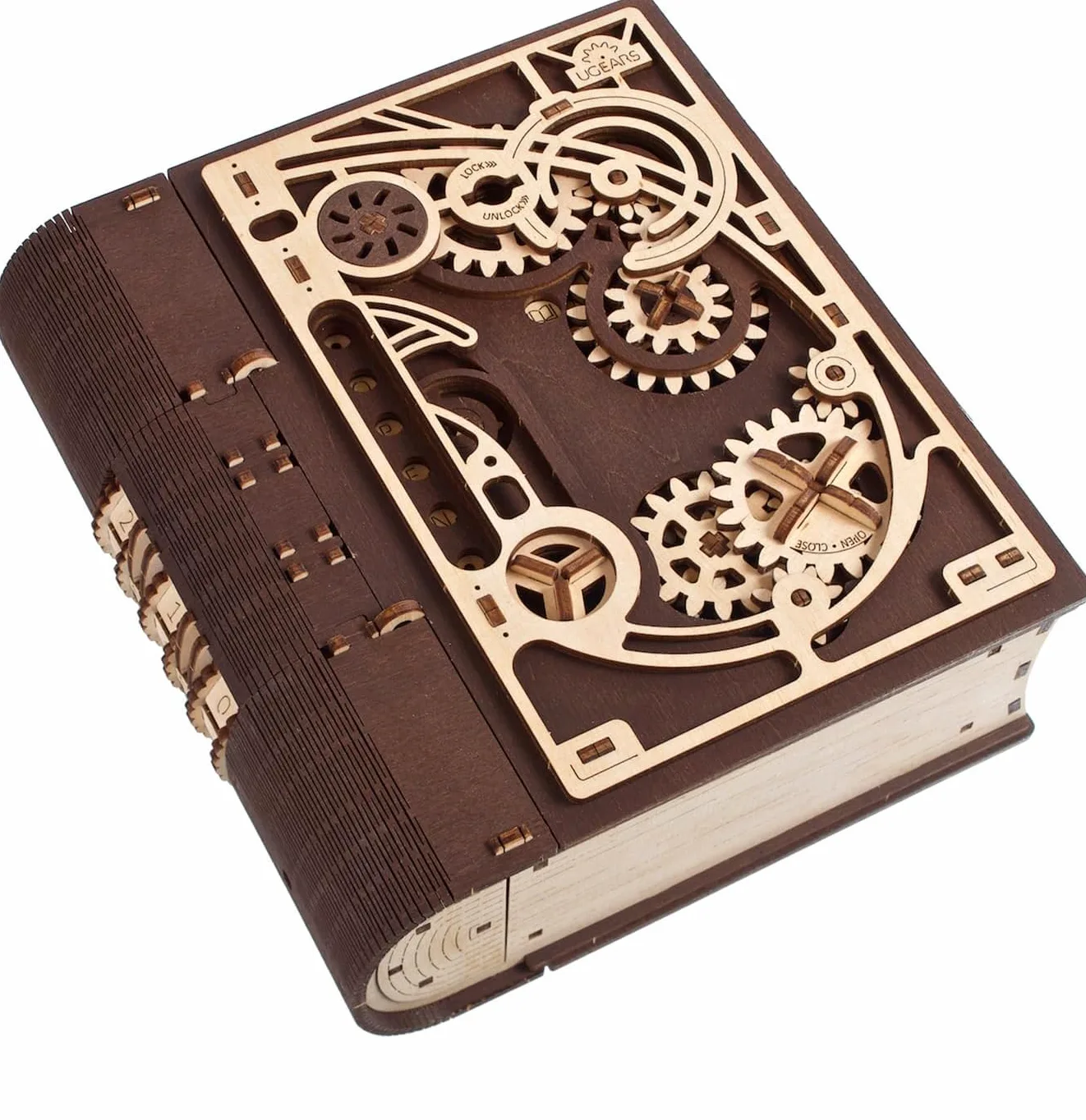 UGEARS Libro dei Segreti Scatola Puzzle 3D - Puzzle in Legno 3D per Adulti, Divertenti Kit Fai-Da-Te per Adulti - Scatola del Tesoro con Lucchetto a Combinazione Steampunk, 263 Pezzi