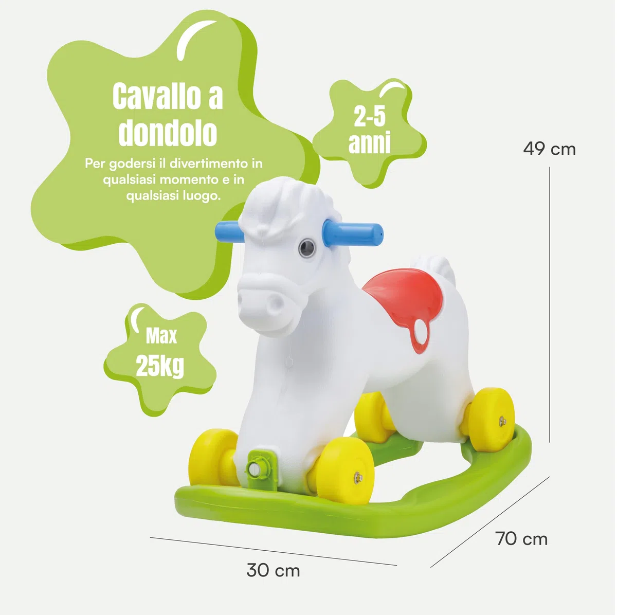 Baroni Toys Cavallo a Dondolo Cavalcabile 2 in 1, Cavallino a Ruote Spingi e Vai, 2-5 Anni (Cavallo Bianco)