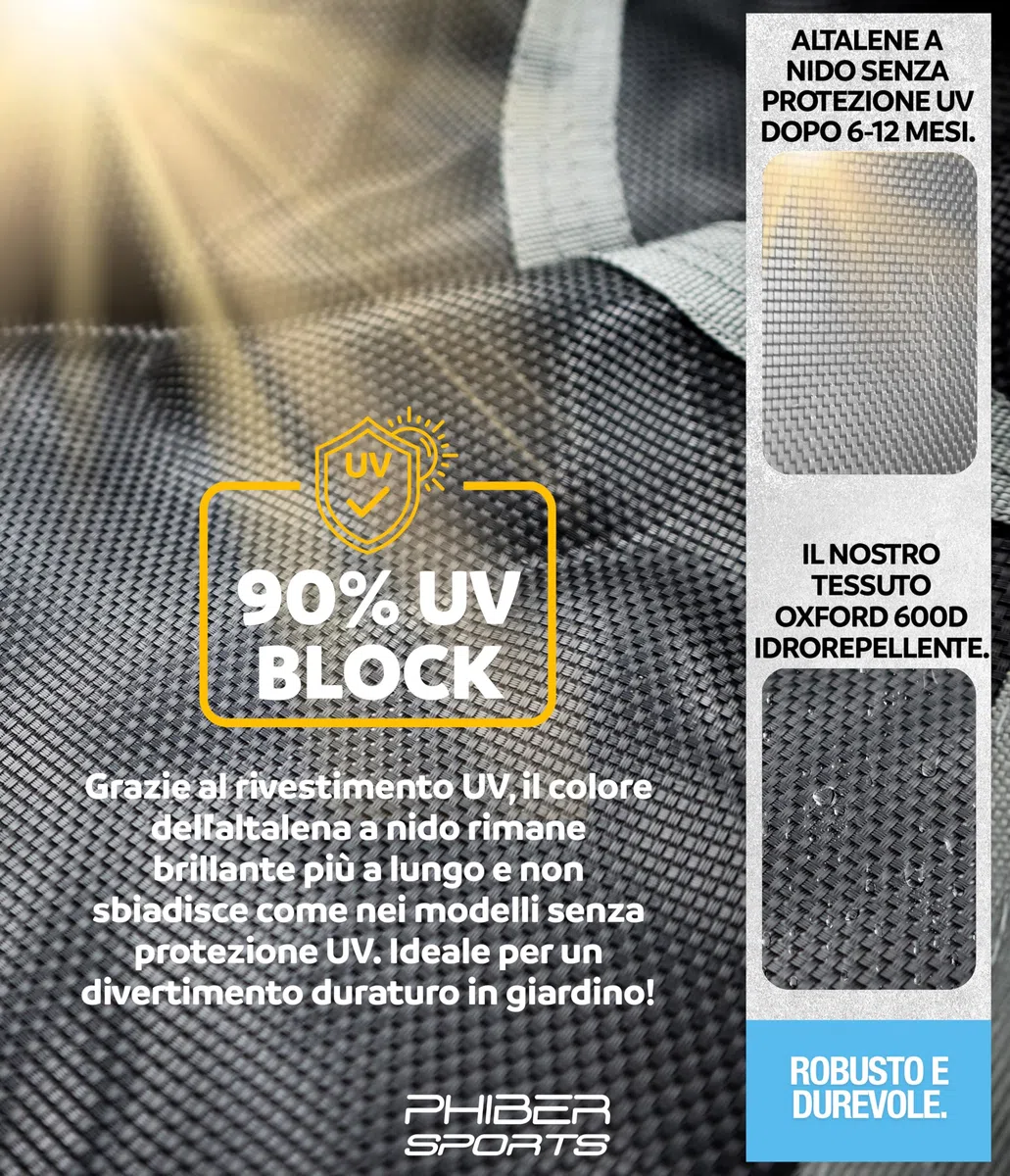 PHIBER-SPORTS Altalena a Nido d'Ape per Esterno per Bambini - Ø 100 cm - Con Cuscini + Maniglioni + Altezza Regolabile - Resistente agli Agenti Atmosferici e Durevole - Altalena a Piatto in Rete