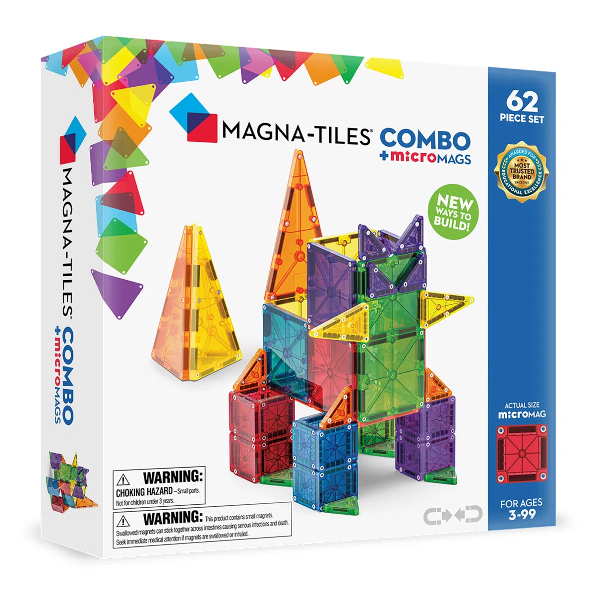 MAGNA-TILES Combo - Set di costruzione magnetica, 62 pezzi, il marchio originale di costruzione magnetica
