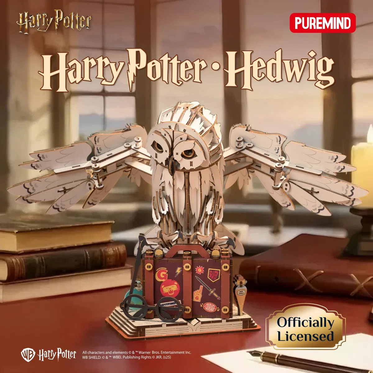 PUREMIND Harry Potter Edvige Puzzle 3D in Legno per Adulti - Gufo Magico Ufficiale con Ali Mobili e Testa Girevole - Kit Modello in Legno Fai-da-te Regalo per Fan e Decorazione Casa
