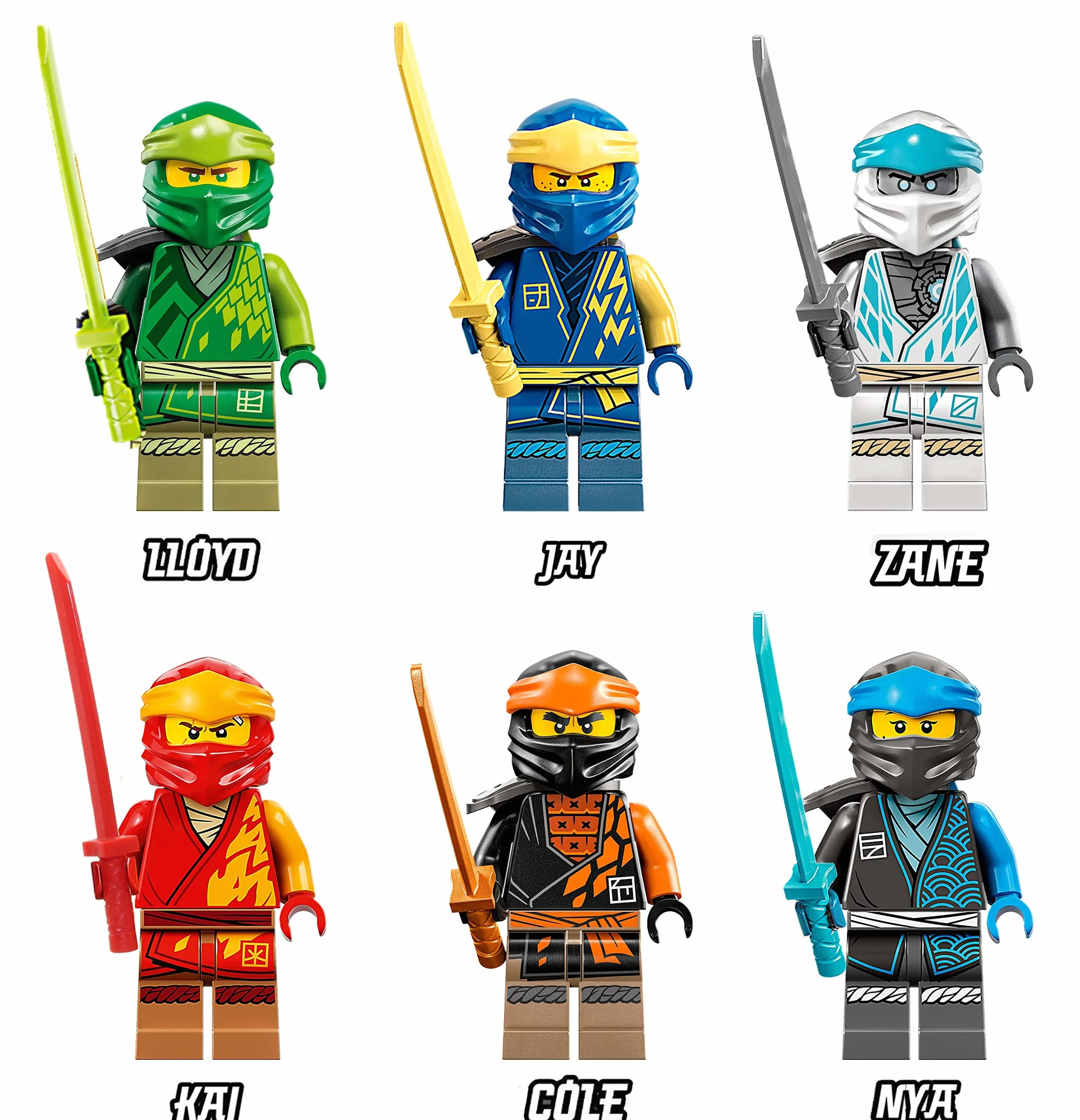 LEGO NINJAGO Core Minifigure Combo Pack - Lloyd, Jay, Kai, Cole, Zane, NYA (with Weapons)