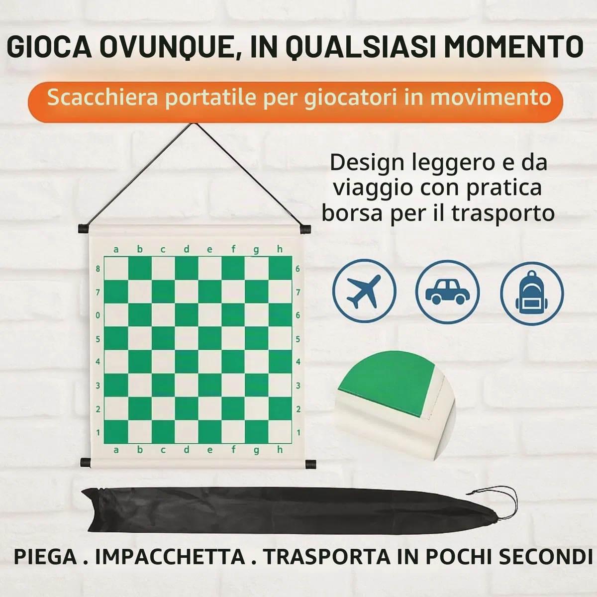 KD Willmax Scacchiera da appendere alla parete con pezzi magnetici | Espositore arrotolabile da 68,6 cm