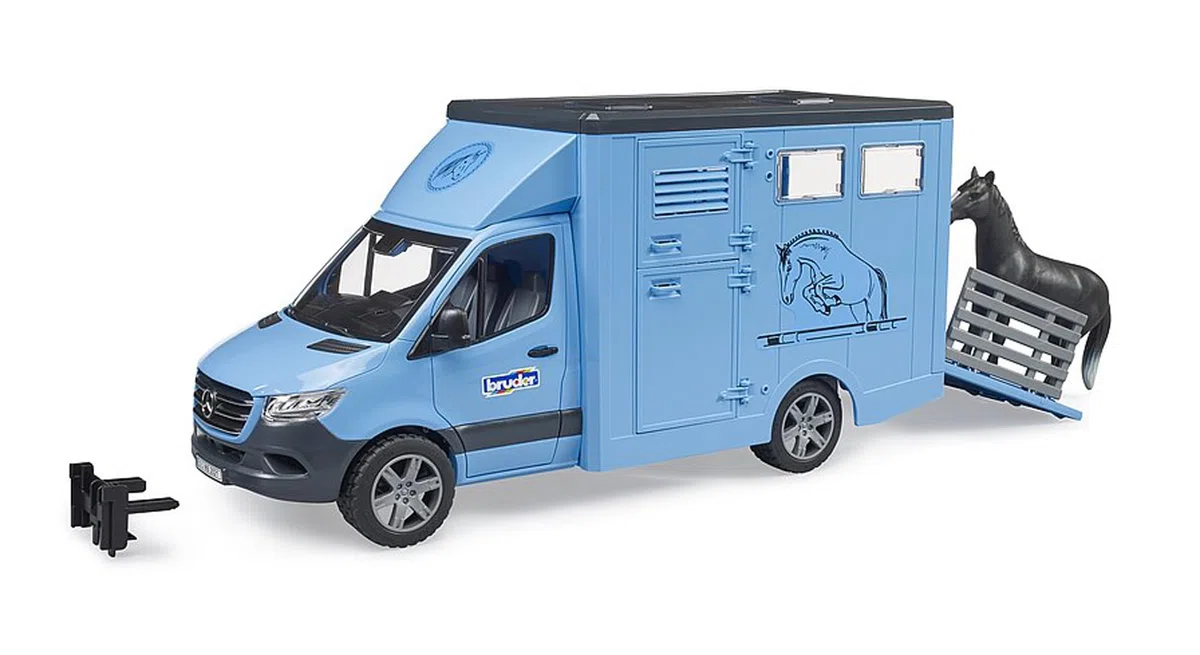 bruder 02674 - Mercedes Benz Sprinter trasporto animali con 1 cavallo, cortile per cavalli, fattoria