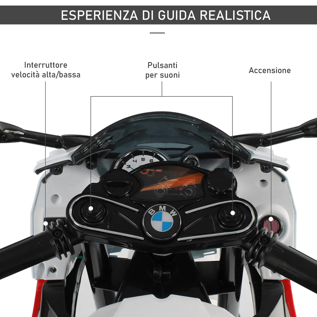HOMCOM Moto Elettrica per Bambini 3-8 Anni con Licenza BMW, Velocità 2.5-5Km/h, Motocicletta Elettrica con Batteria 12V, Rotelle e Luci, 110x47x69 cm, Nero e Rosso