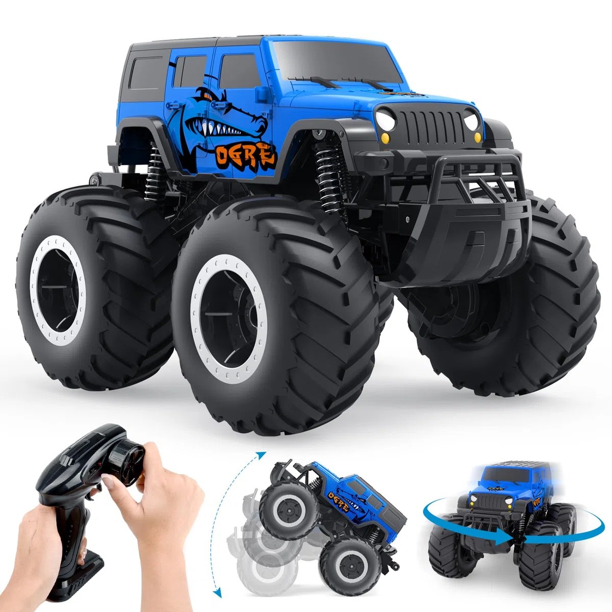 Gindoly Macchina Telecomandata, 2,4 GHz macchina telecomandata per bambini, 4WD 15+ km/h Monster truck radiocomandato,veicolo anfibio con telecomando-Monster