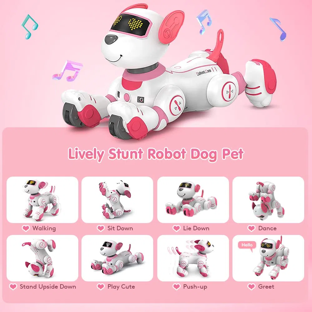 VATOS Cane Robot Telecomandato per Bambini - Cane Robot Interattivo Touch & Follow 17 Funzioni, Programmabile Intelligente da Passeggio Danzante RC Robot Giocattoli per Ragazze 3-12 Regali