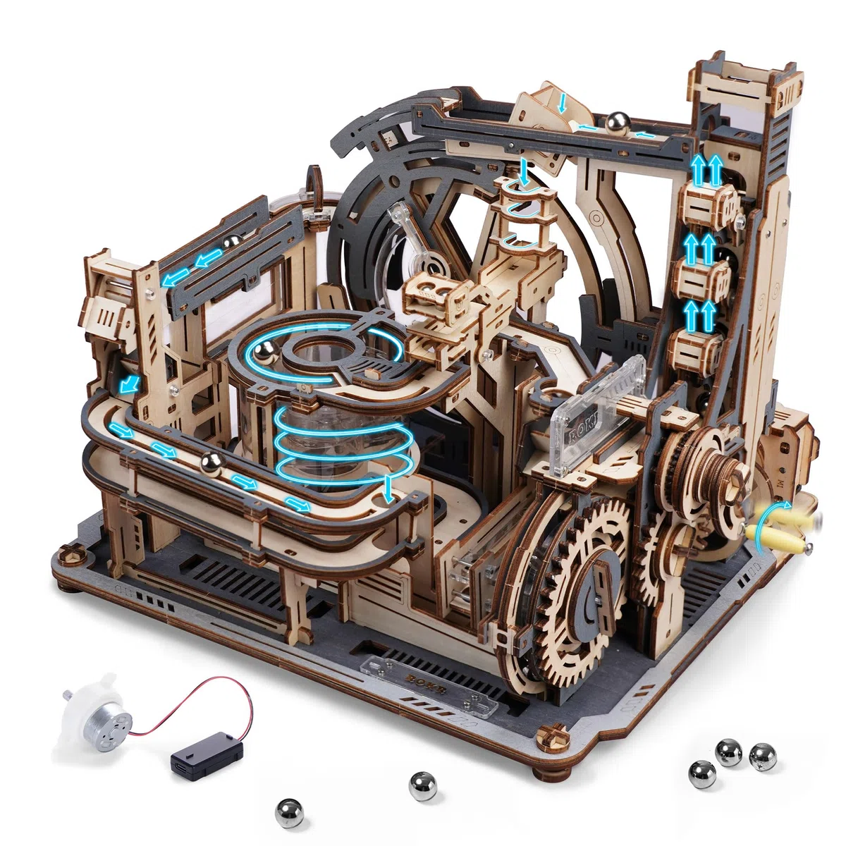 ROKR Puzzle 3D in Legno Piste da Corsa Elettrica Idea Regalo per Uomini Night City 2.0 (Marble Spaceport)