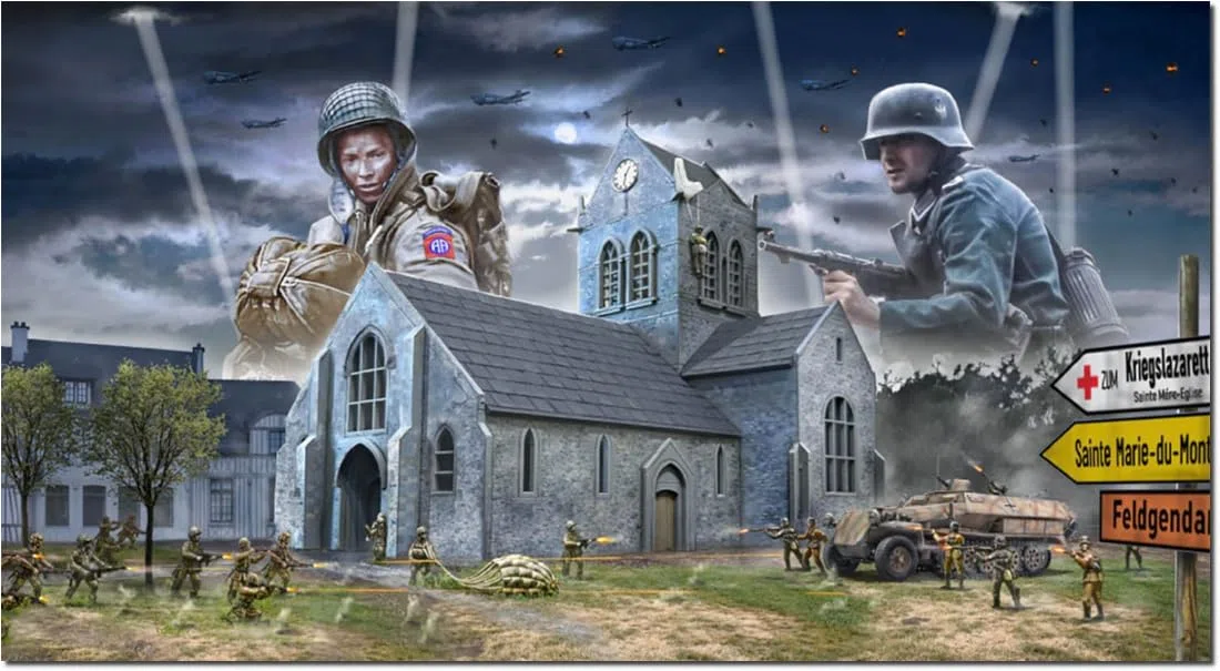 Italeri 6199 1:72 Battle of Normandy St.-Mère-Église - Modellismo, kit da costruzione, modellismo da pavimento, artigianato, hobby, incollaggio, kit in plastica, dettagliato