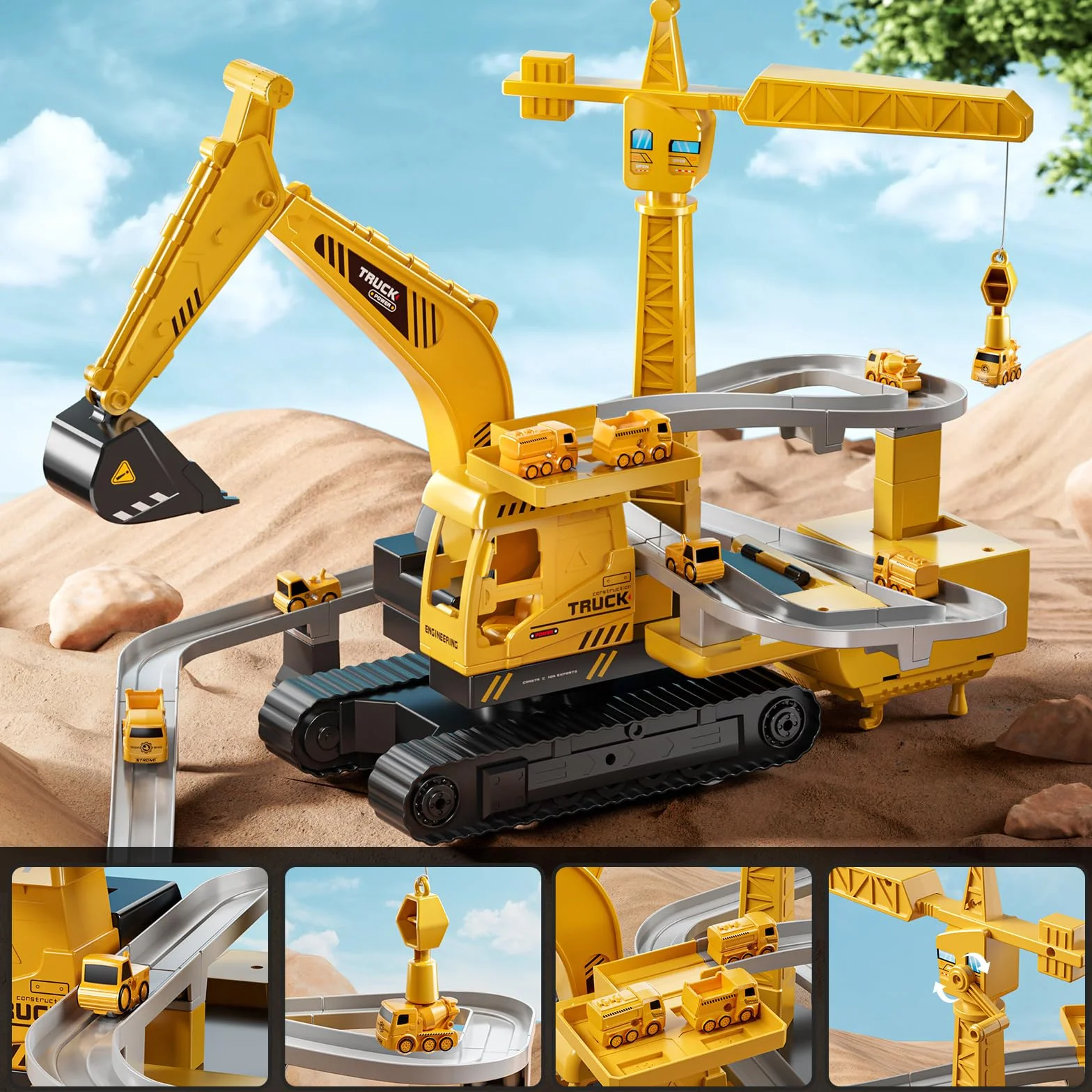 Escavatore giocattolo per bambini 3-8 anni, veicolo da cantiere con pista, regalo di compleanno per ragazzi e ragazze dai 3 anni in su