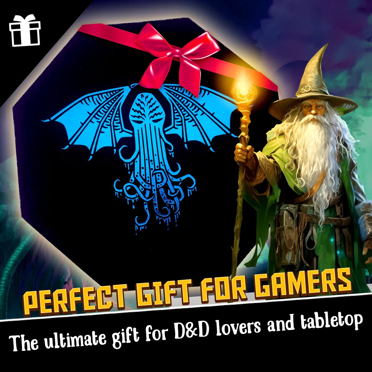 Fantasydice-Cthulhu Tome-Blue- Vassoio per dadi – Ottagono 20.3 cm con coperchio e area di scena dei dadi – Contiene 5 set (7 dadi/standard) per tutti i RPG da tavolo come D & D, Call of Cthulhu
