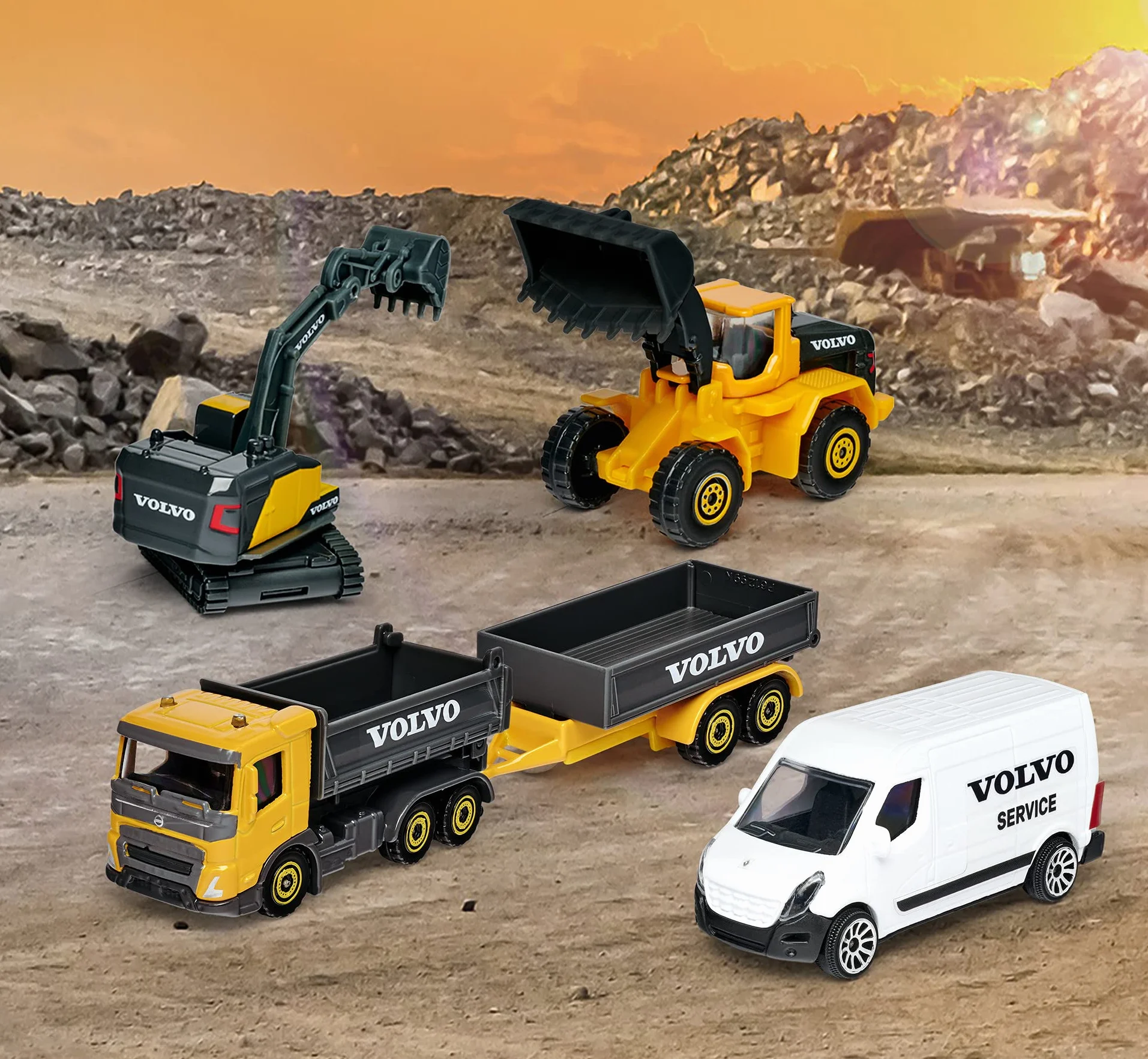 Majorette - Volvo Construction Creatix Playset su 3 Livelli, con 5 Veicoli in Die Cast Scala 1:64, 77 cm, + 3 Anni, 212050032