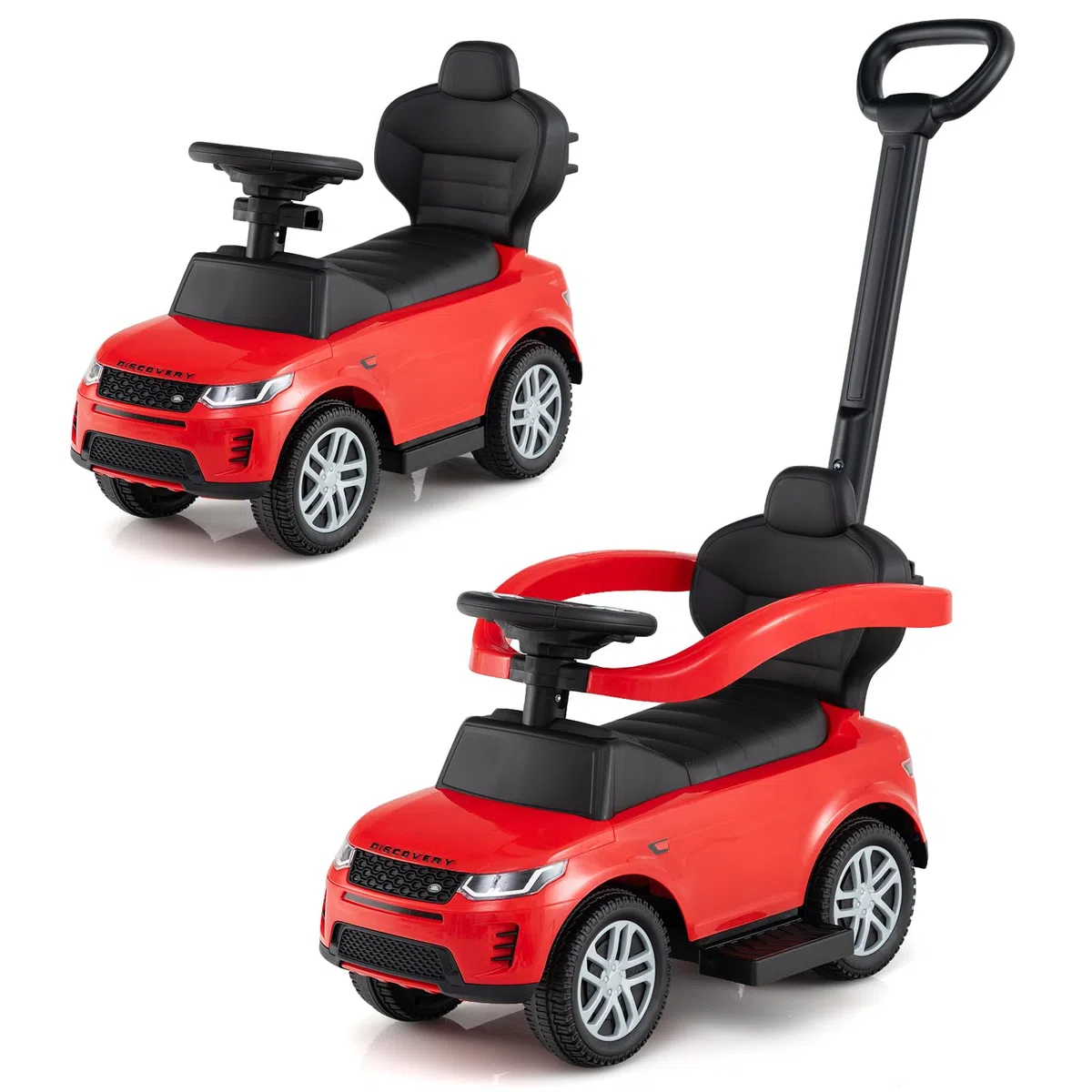 RELAX4LIFE 3-in-1 Auto a Spinta/Passeggino per Bambini/Carrozzina Scorrevole con Maniglione Rimovibile e Pedana Retrattile, Barra di Scorrimento e Portaoggetti Nascosto, 1-3 Anni (ROSSO)