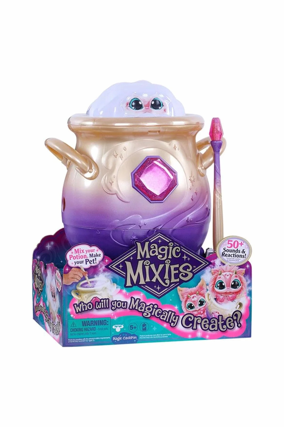 Giochi Preziosi - Magic Mixies Rosa, Pentolone Magico con Una Morbida Sorpresa, Crea l'Incantesimo con la Bacchetta Magica e Gli Ingredienti Inclusi, MGX00000