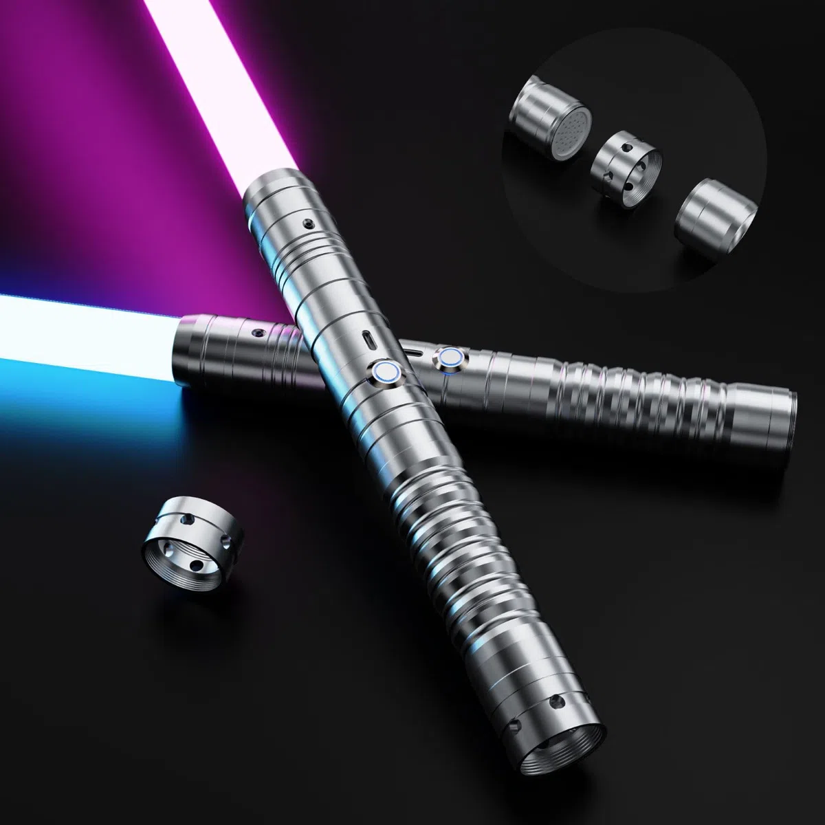 Spada Laser-2 Pezzi per Bambini Lightsaber RGB 15 Colori Ricaricabile USB-C Effetti Sonori FX, 4 modalità di Duello, Spade Laser Collegabili in Metallo-Cosplay,Halloween (2 Pc Argento 78cm)