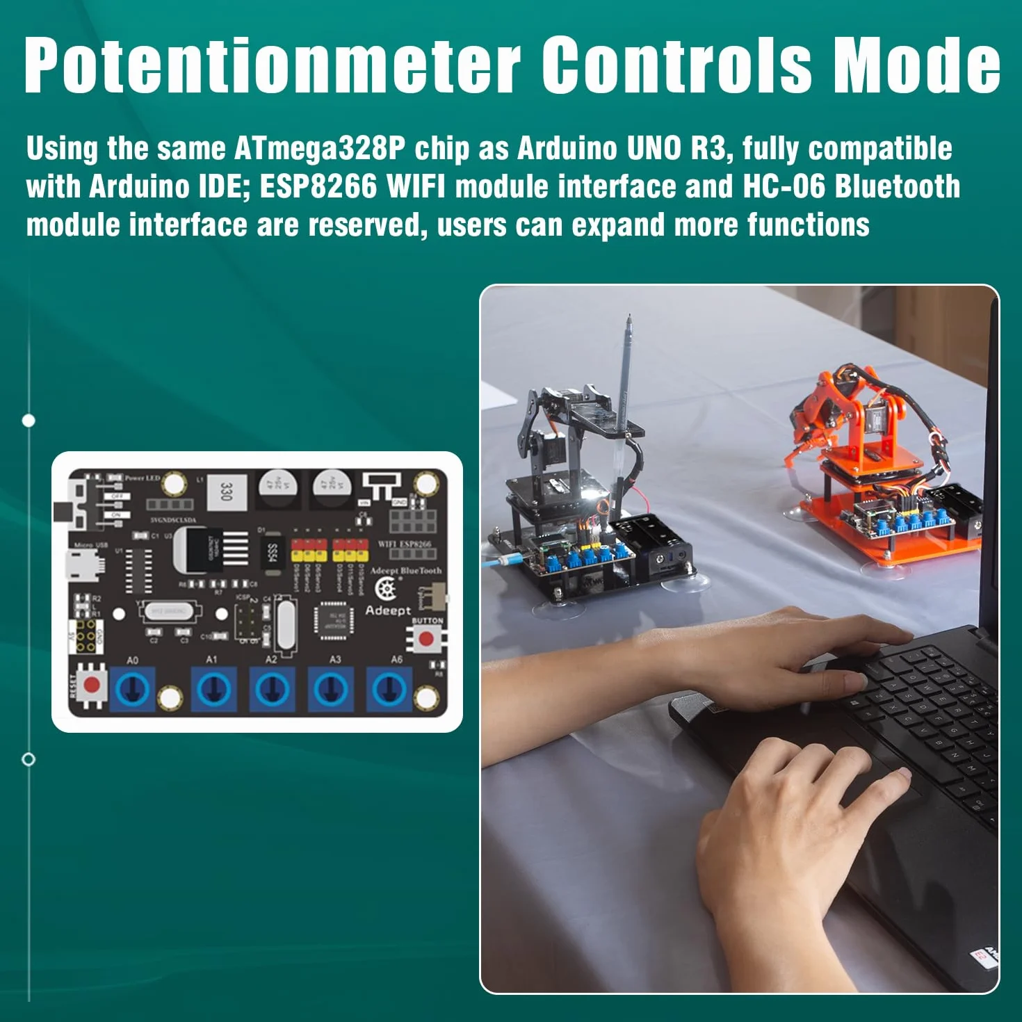 Adeept 5 Assi Braccio Robotico Kit a Compatibile con Arduino IDE Kit Robot fai da te Kit Braccio Robot STEAM con codice di Elaborazione Display OLED ed Esercitazione PDF Tramite link di Download
