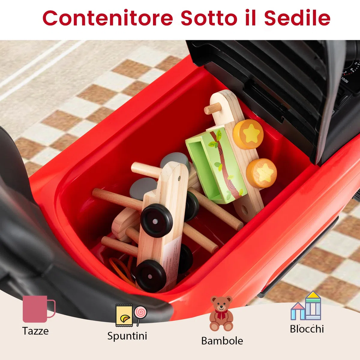 RELAX4LIFE 3-in-1 Auto a Spinta/Passeggino per Bambini/Carrozzina Scorrevole con Maniglione Rimovibile e Pedana Retrattile, Barra di Scorrimento e Portaoggetti Nascosto, 1-3 Anni (ROSSO)