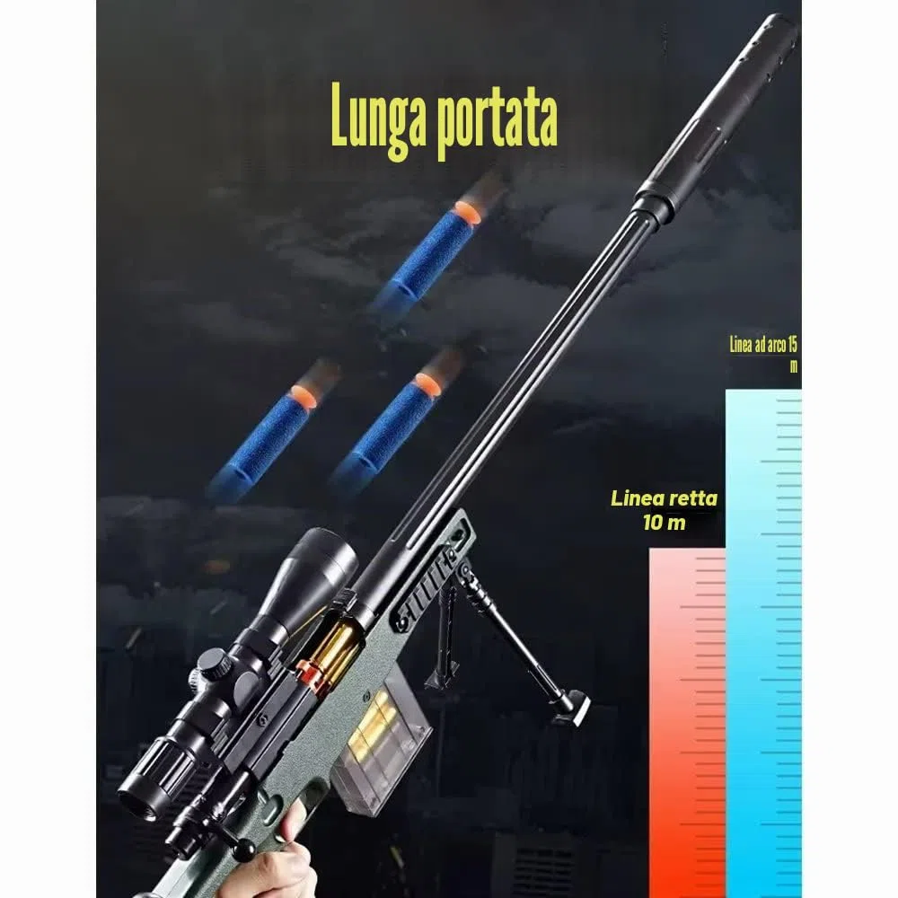AWM - Pallina in schiuma per fucile da cecchino con 20 palline morbide, fucile da cecchino con lunetta per bambini, unisex, set di gioco Blaster per ragazzi, bambini e adulti