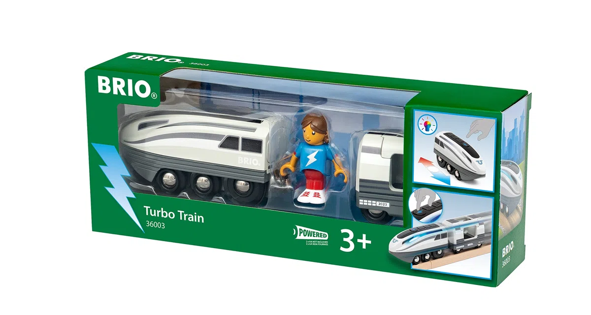 BRIO 36003 - Turbo Train - Trenino a batteria per bambini dai 3 anni in su, blu/bianco