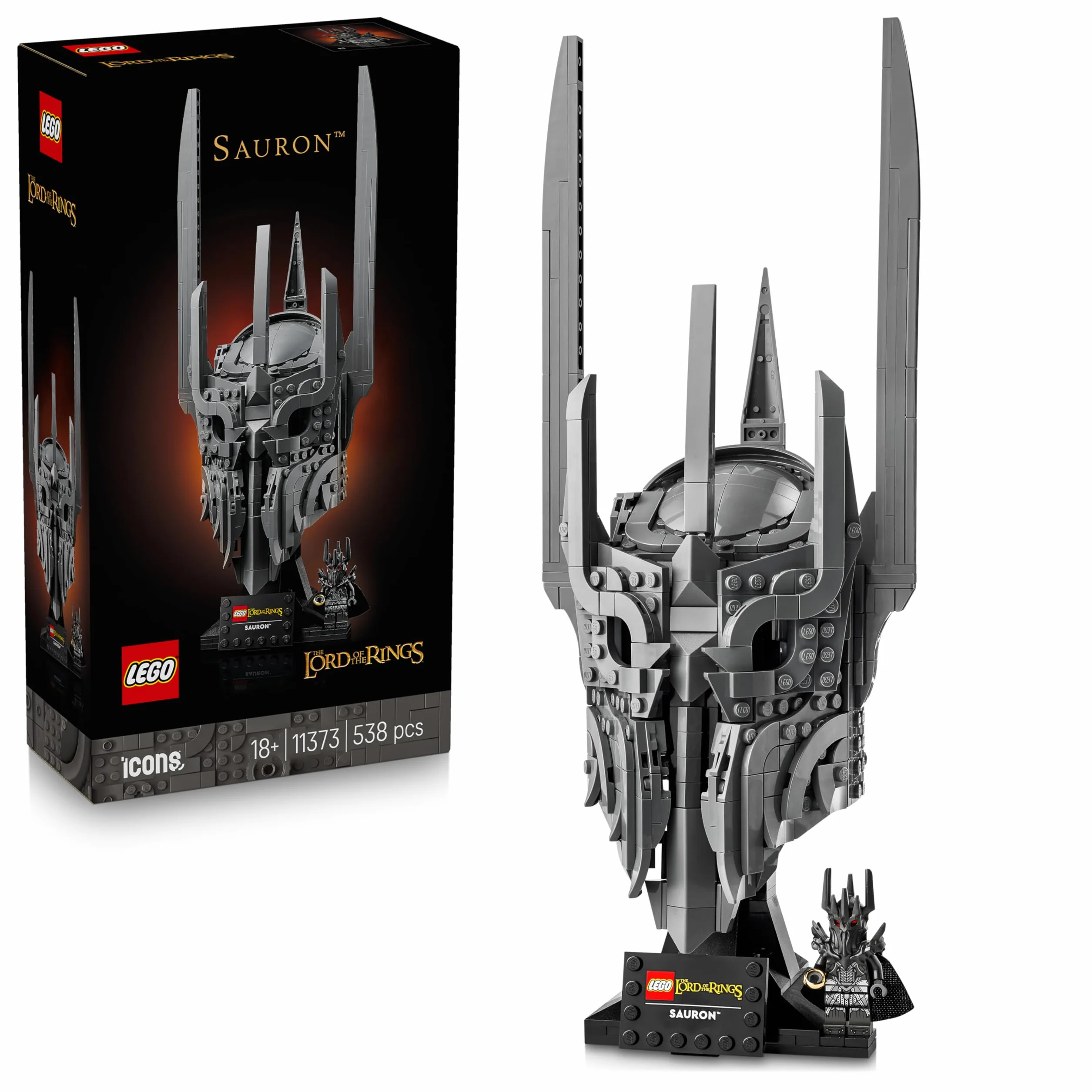 LEGO Icons Il Signore degli Anelli: Elmo di Sauron - Kit di Modellismo da Esposizione per Adulti - con l'Unico Anello e una Minifigure da Collezione - Idea Regalo Fai da Te per i Fan dei Film - 11373