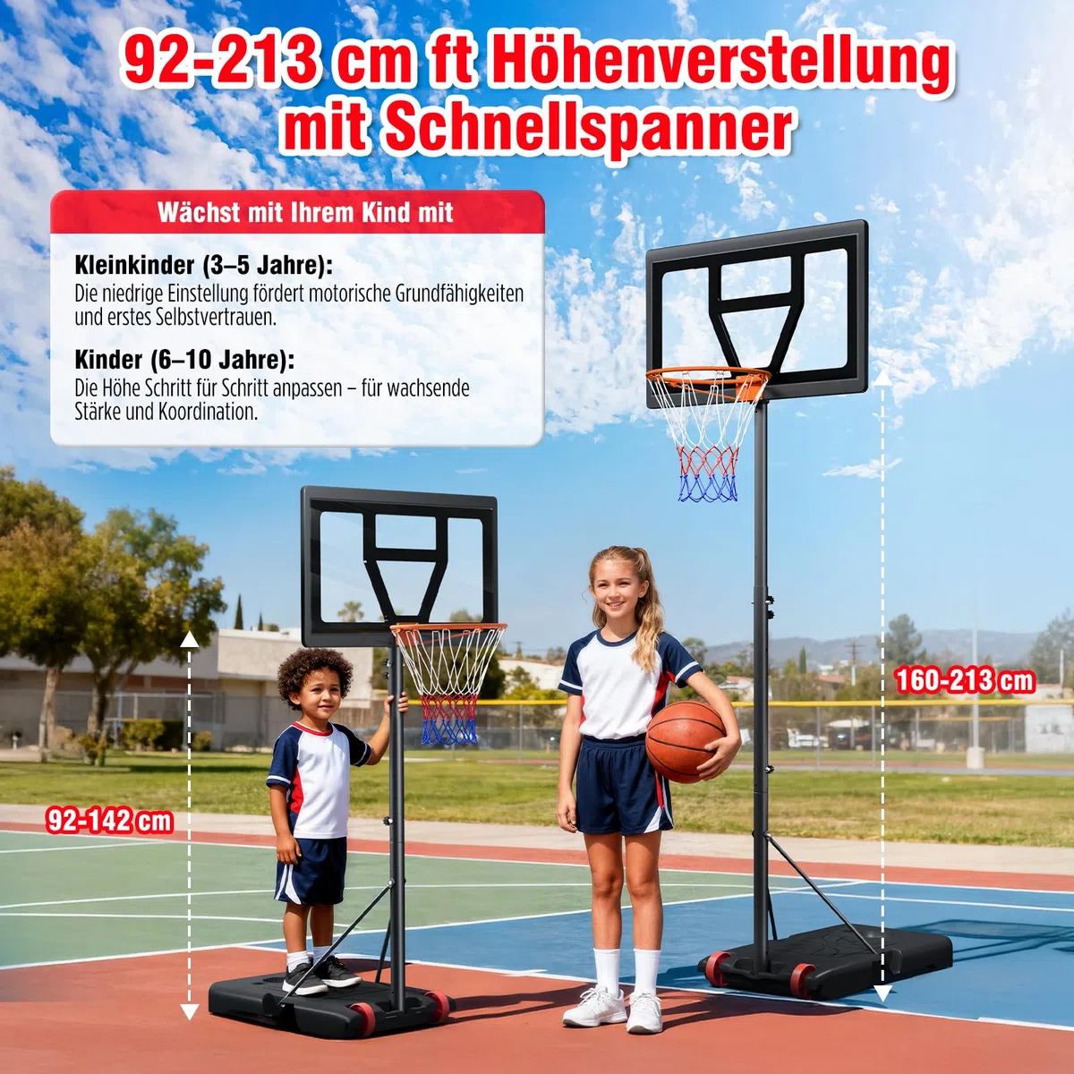 Dripex Canestro da basket per bambini con supporto a partire dai 3 anni, regolabile in altezza, adatto per cortili, vialetti e interni