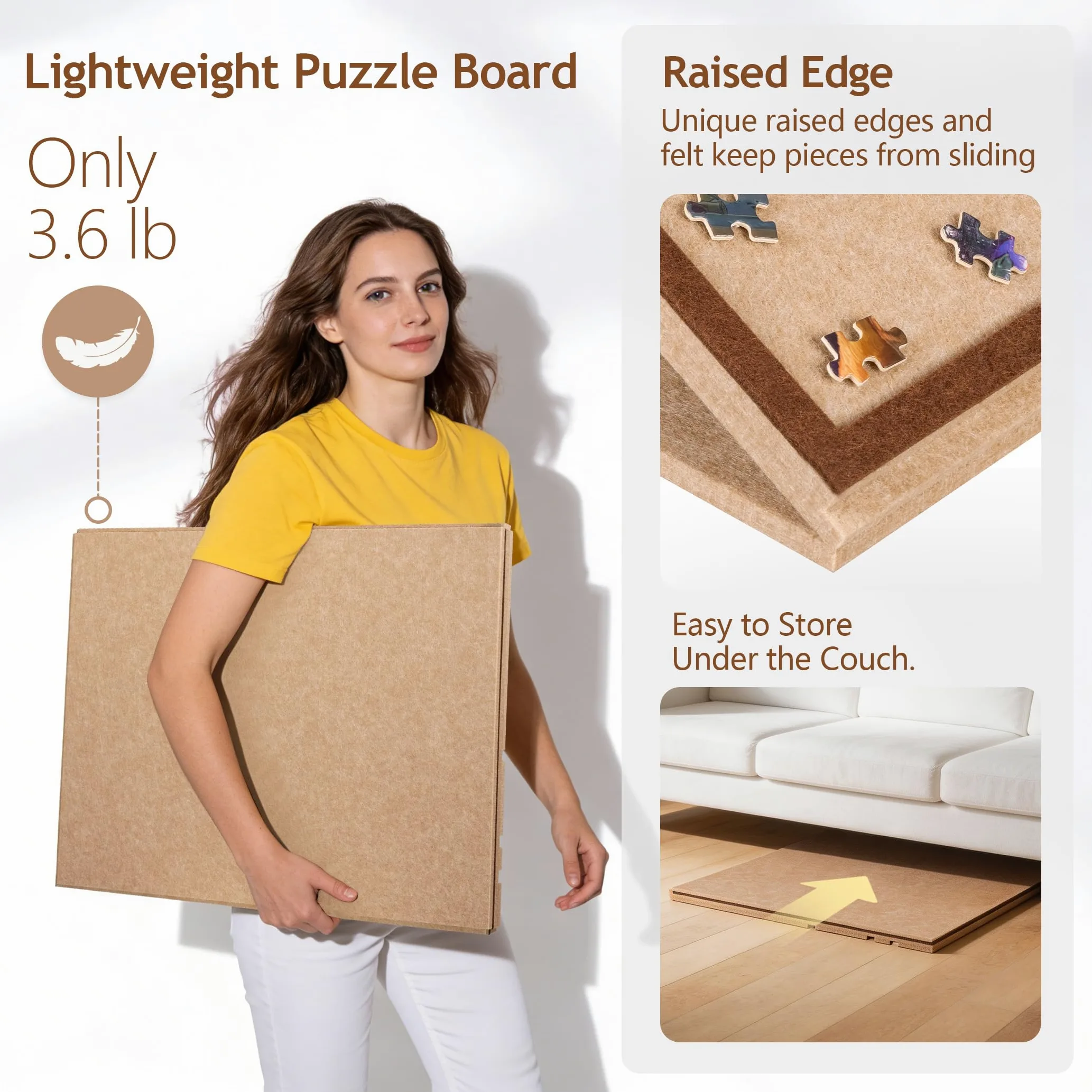 Tavola per puzzle inclinabile con supporto 2 in 1 e coperchio, tavolo portaoggetti leggero in feltro con 3 angoli regolabili, 6 vassoi di ordinamento per puzzle fino a 1000 pezzi