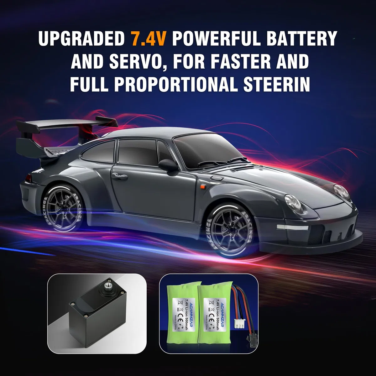 ACAMMZAR Macchina Telecomandata RC Drift con Giroscopio, 1:24 25KM/H 4WD Proporzionale Completo Macchine Telecomandate, Radiocomandata Auto RC Car con Gyro per Adulta Bambini,Grigio