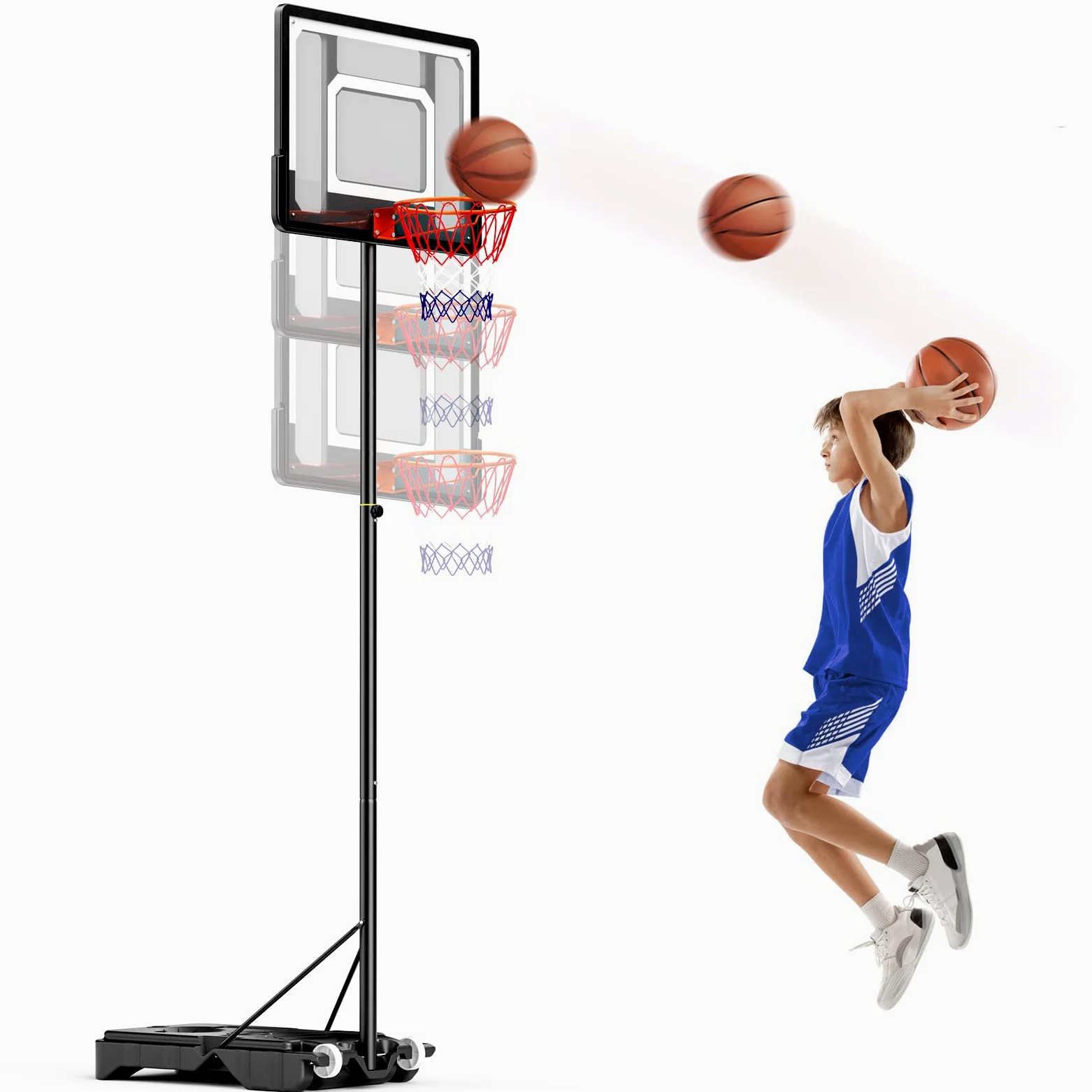 Canestro da basket, altezza del canestro da 128 a 305 cm, supporto da basket con tabellone 111x72 cm,adatto per adulti e bambini