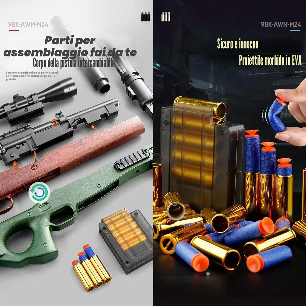 AWM - Pallina in schiuma per fucile da cecchino con 20 palline morbide, fucile da cecchino con lunetta per bambini, unisex, set di gioco Blaster per ragazzi, bambini e adulti