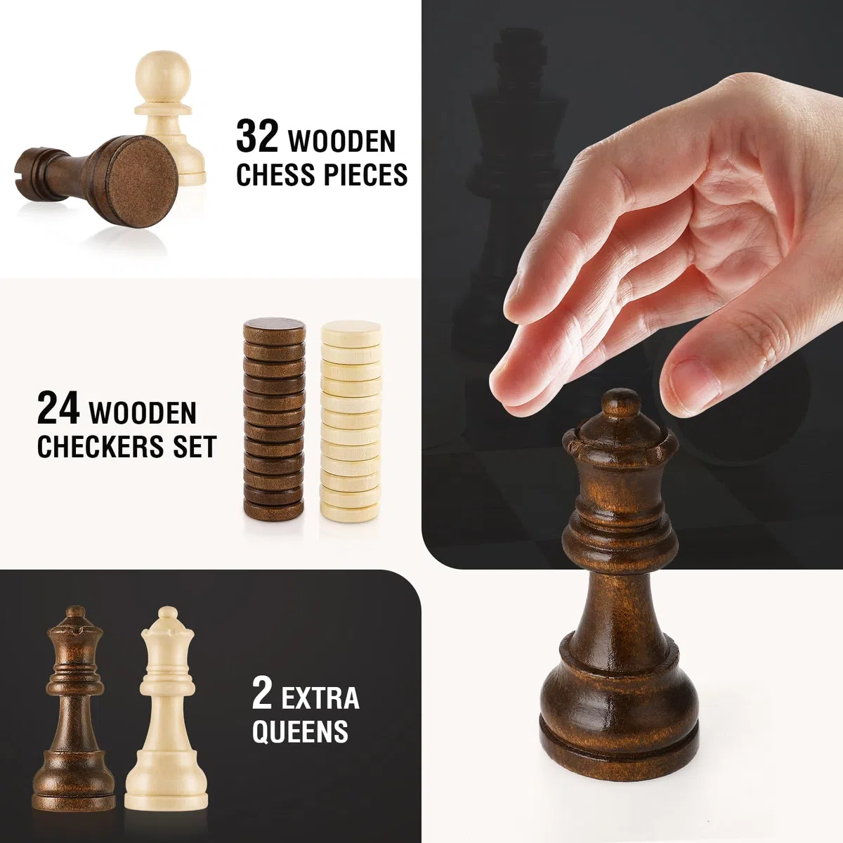 Peradix Scacchiera in Legno, 2 in 1 Scacchi e Dama Magnetica, Scacchiera da Viaggio per Adulti e Bambini con Set Scacchi Magnetici Portatile Pieghevole (39X39CM, 2 Regina)