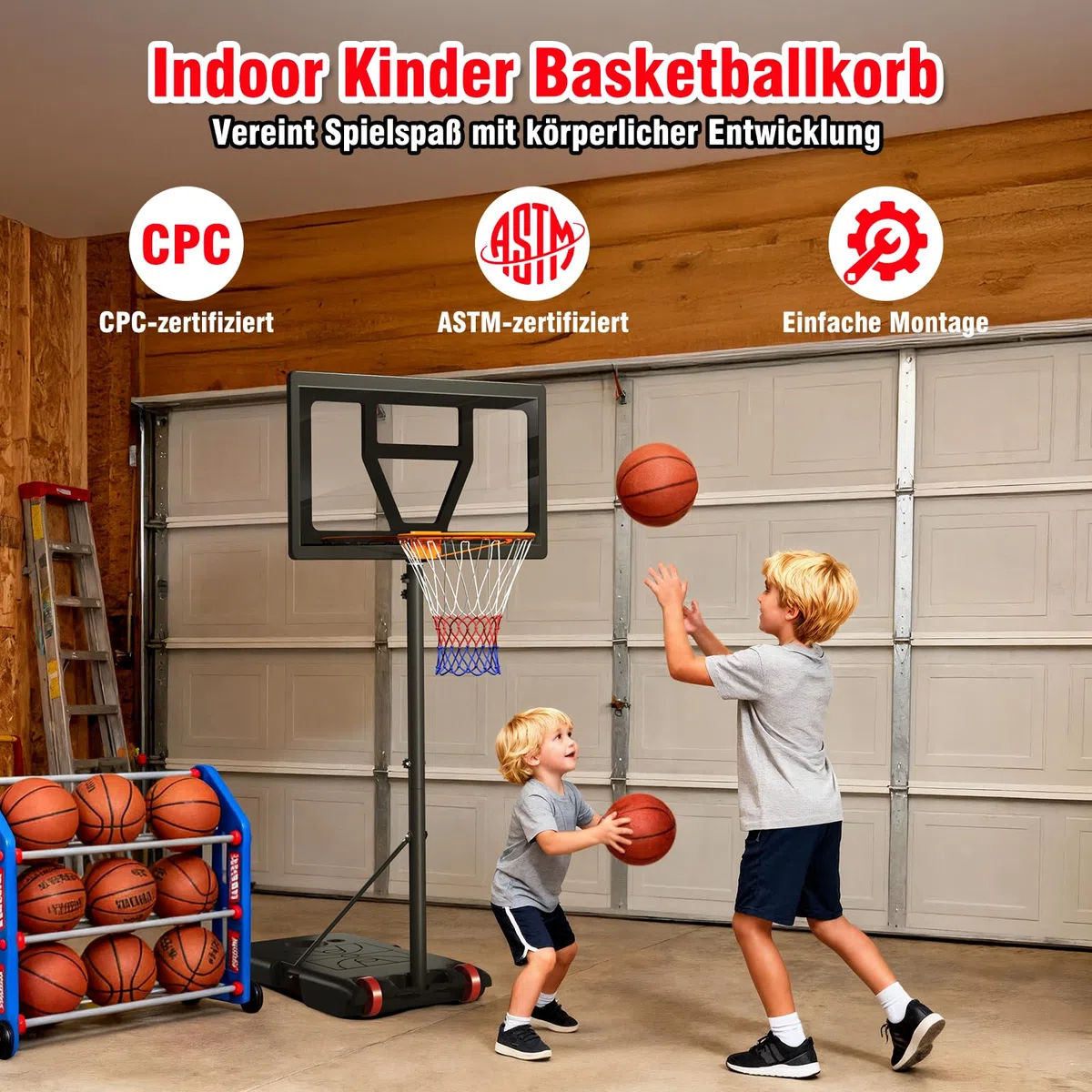 Dripex Canestro da basket per bambini con supporto a partire dai 3 anni, regolabile in altezza, adatto per cortili, vialetti e interni