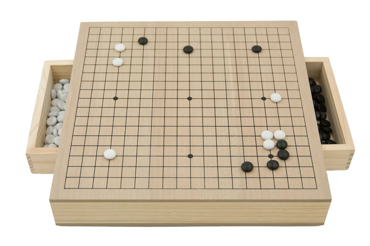 Wooden Go Board Box Set with Drawers And Wooden Stones (19 x 19 Go Set)