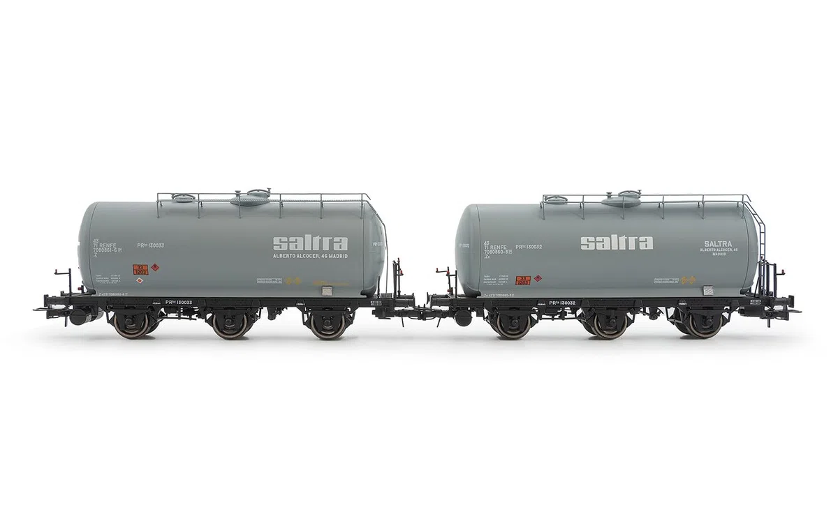 Electrotren HE6051 RENFE, Set di 2 Carri cisterna a 3 Assi, livrea Saltra, EP. IV Materiale rotabile, Carri