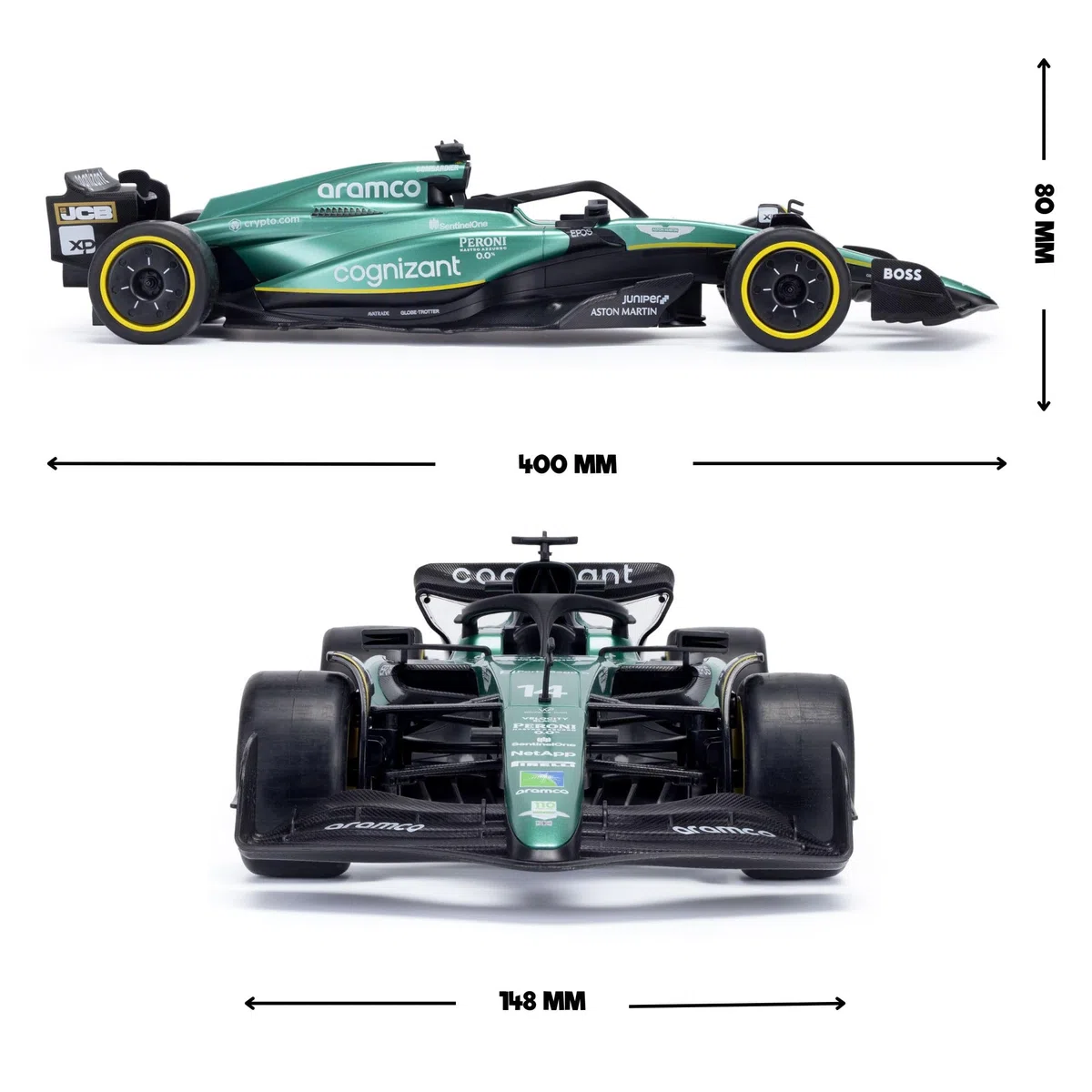 Aston Martin F1 RC Auto radiocomandata AMR22 (scala 1:14) – Telecomando 2,4 GHz – Modello auto da corsa con licenza ufficiale Aston Martin – Conducente: Fernando Alonso & Lance Stroll – Formula 1